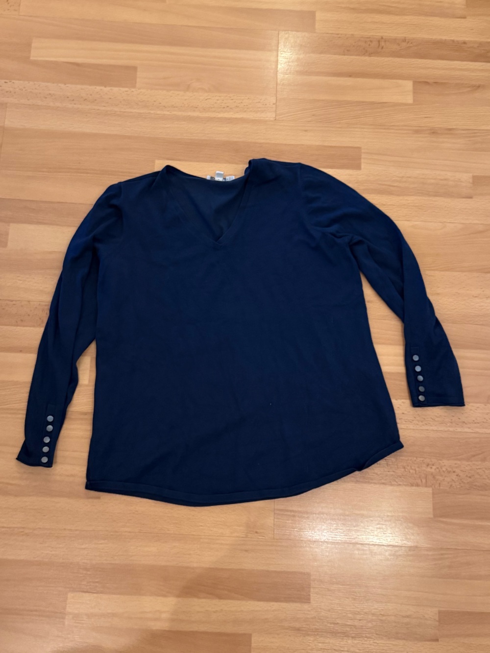 Navy V-Neck Long Sleeve sweater with Button Cuffs